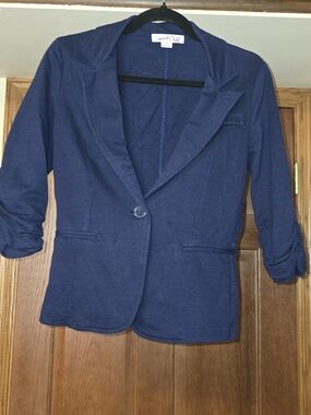 Sweet Child Navy Knit Blazer Women's Small Ruched 3/4 Sleeve Career Jacket